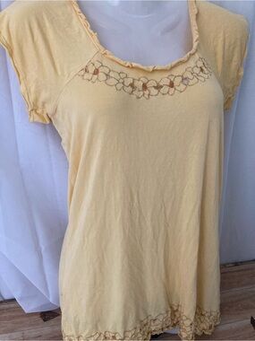 Pashu Butter Yellow Floral Embroidered Cap Sleeve Top S